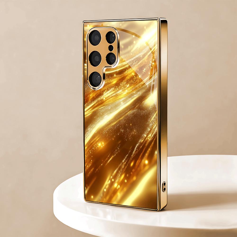 Funda de teléfono de cristal galvanizado con textura de arena dorada adecuada para Samsung Galaxy S26 S25 S24 S22 S21 S20 FE/Ultra/Plus anticaída