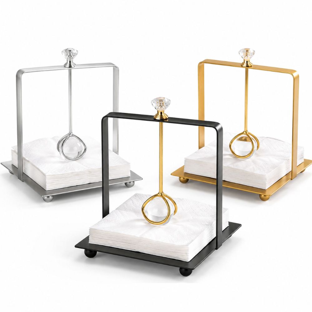 Simulated Gemstone Square Tissue Holder Metal Napkin Holder  For Restaurant Cafe Hotel