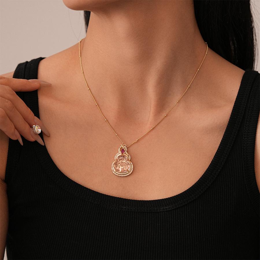 Vintage resin zircon Maitreya Buddha gourd necklace real gold electroplating safe and lucky Buddha phase national style necklace jewelry