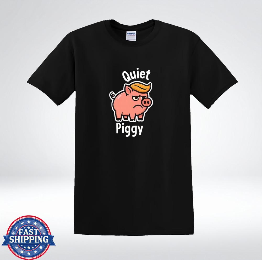 

Quiet Piggy Funny Cartoon Pig Attitude Graphic T-Shirt L
