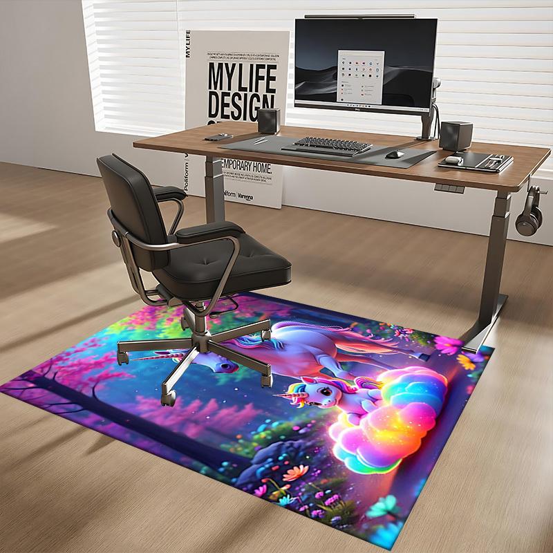 1pc Unicorn Fantasy Office Chair Mat - Anime Cartoon Design, Non-Slip Carpet for Home Decor, Suitable for All Seasons, Perfect Gift for Office and Gam