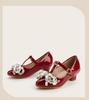 2025 Winter Crystal Flower Bow High Heels for Girls - Pointed Toe Leather Shoes for Small and Medium Children