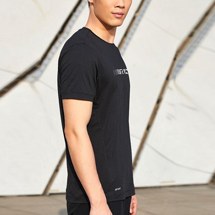 Li Ning Trainingsserie Schnelltrocknendes Rundhals-Sport-Kurzarm-T-Shirt Herren Tops Schwarz ATSQ059-1