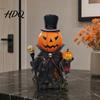 Pumpkin Head Figurine Skull Scepter Ornament with Cloak, Exquisite Resin Decorations, Halloween Gentleman Holding Small & for Table Decorations