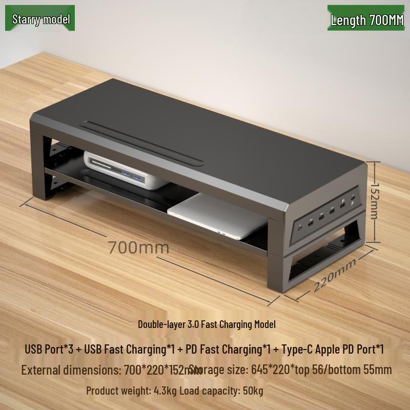 Gecko Double-Layer USB-C Monitor Riser with Expansion & Charging
