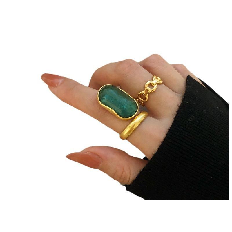 Ring Female Niche Design Vintage Old Index Finger Ring Light Luxury Antique Style Personalized Finger Adjustable Size Art Deco Geometric Ring