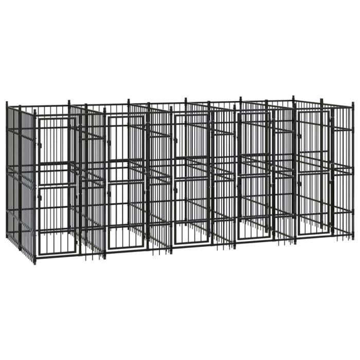 VidaXL Outdoor Dog Kennel Steel 9.22 M², Black, Powder-coated Steel, 480 X 192 X 200 Cm
