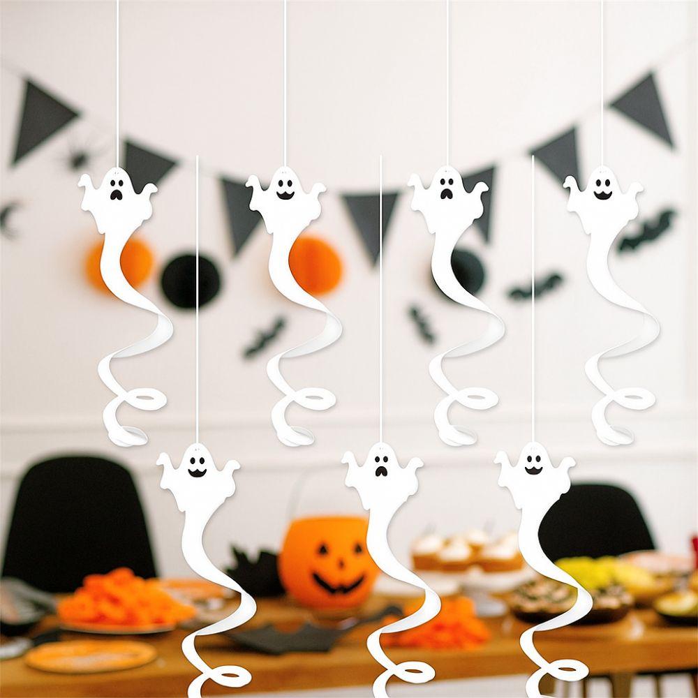 8pcs White Halloween Ghost Pendant Paper DIY Ghost Ceiling Decoration Spooky Ghost Hanging Garland Home Decoration