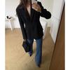 Vintage Black Narrow Cut Waist Fitted Blazer For Women Commute Office Outerwear
