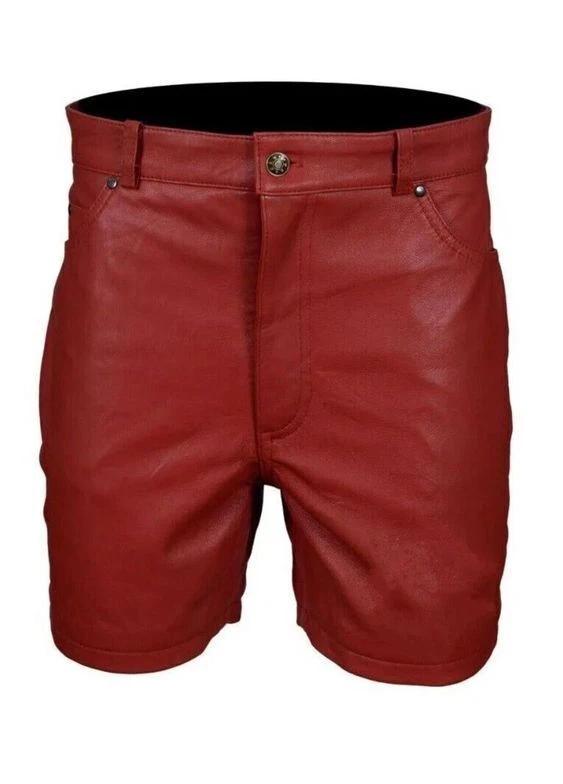 boxer Handmade Gym Summer Maroon Stylish Men's leather shorts Soft sheepskin