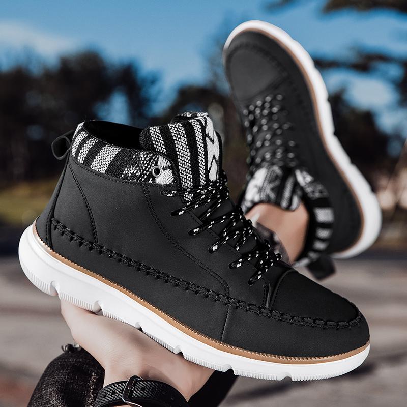 Fashion Classic Fashion Yellow Men's Work Shoes Breathable Leather Casual Shoes for Men Lace-up High-top Shoes Men Zapatos Para Hombres