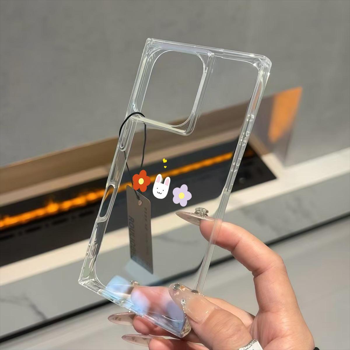 

Clear Square Back Tube Case Protection For iPhone 13 12 11 16 ProMax 14 Pro Max 15 Plus Little Red Flower Pattern iphone 16