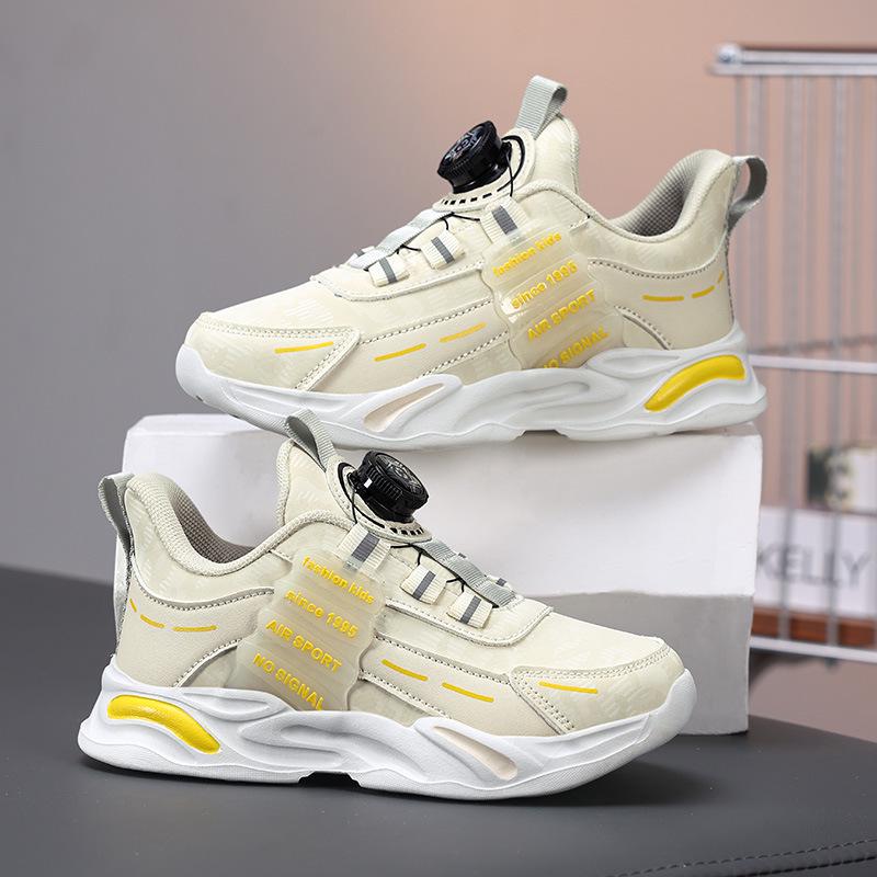 Boys' and Girls' 2025 New Style Waterproof Leather Running Sneakers with Rotating Button