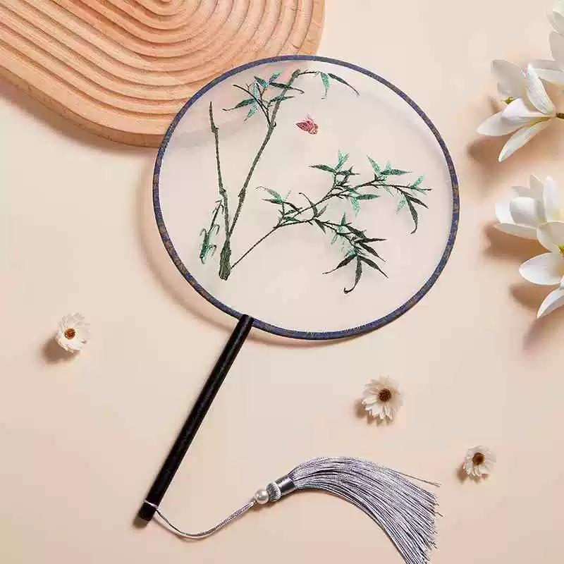 Double-Sided Embroidered Ancient-Style Semi-Transparent Fan for Women, Hanfu, Qipao, Traditional Court Lady, Children's Summer Dance Fan