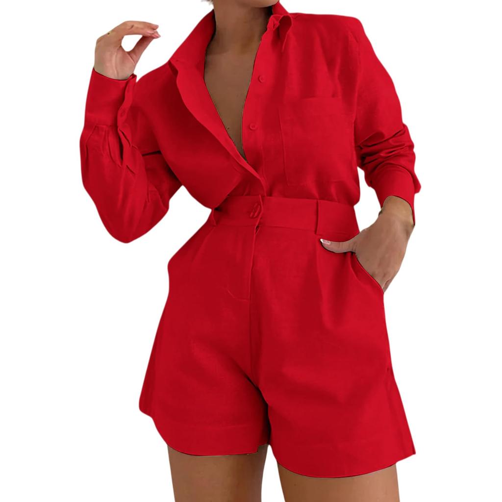 Women's Loose And Fashionable  Casual Long  Sleeved Shorts Two-piece Set