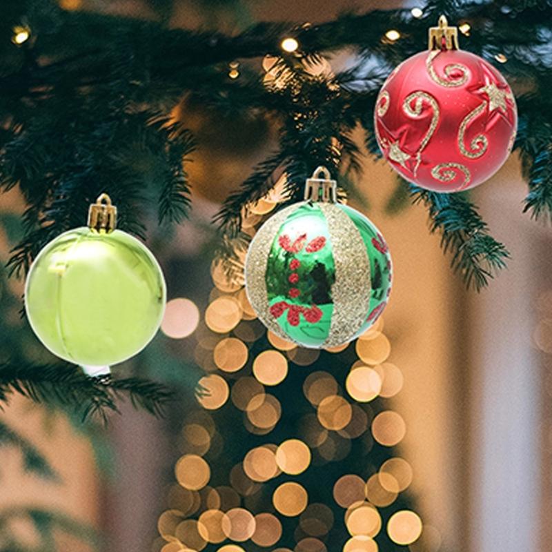 Set of 30 Unique Shape Colorful Baubles Christmas Tree Ornament Electroplated and Painted Sphere for Festival Decors