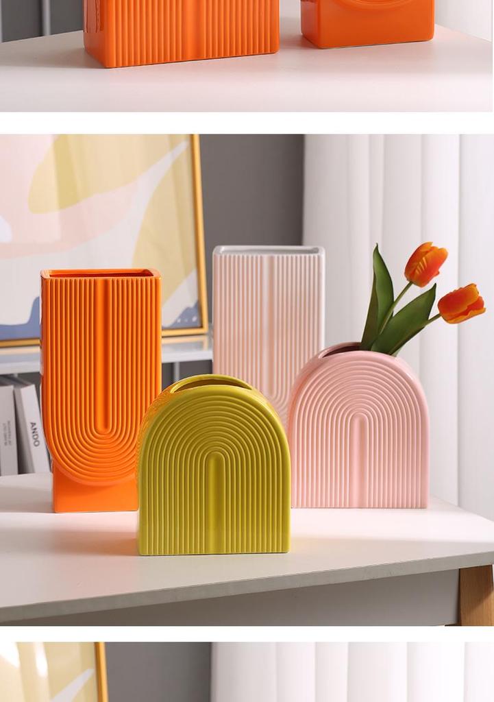 Morandi U-shaped Ceramic Vase: Nordic Modern Flower Display Piece for Office, Living Room, or Reception Desk