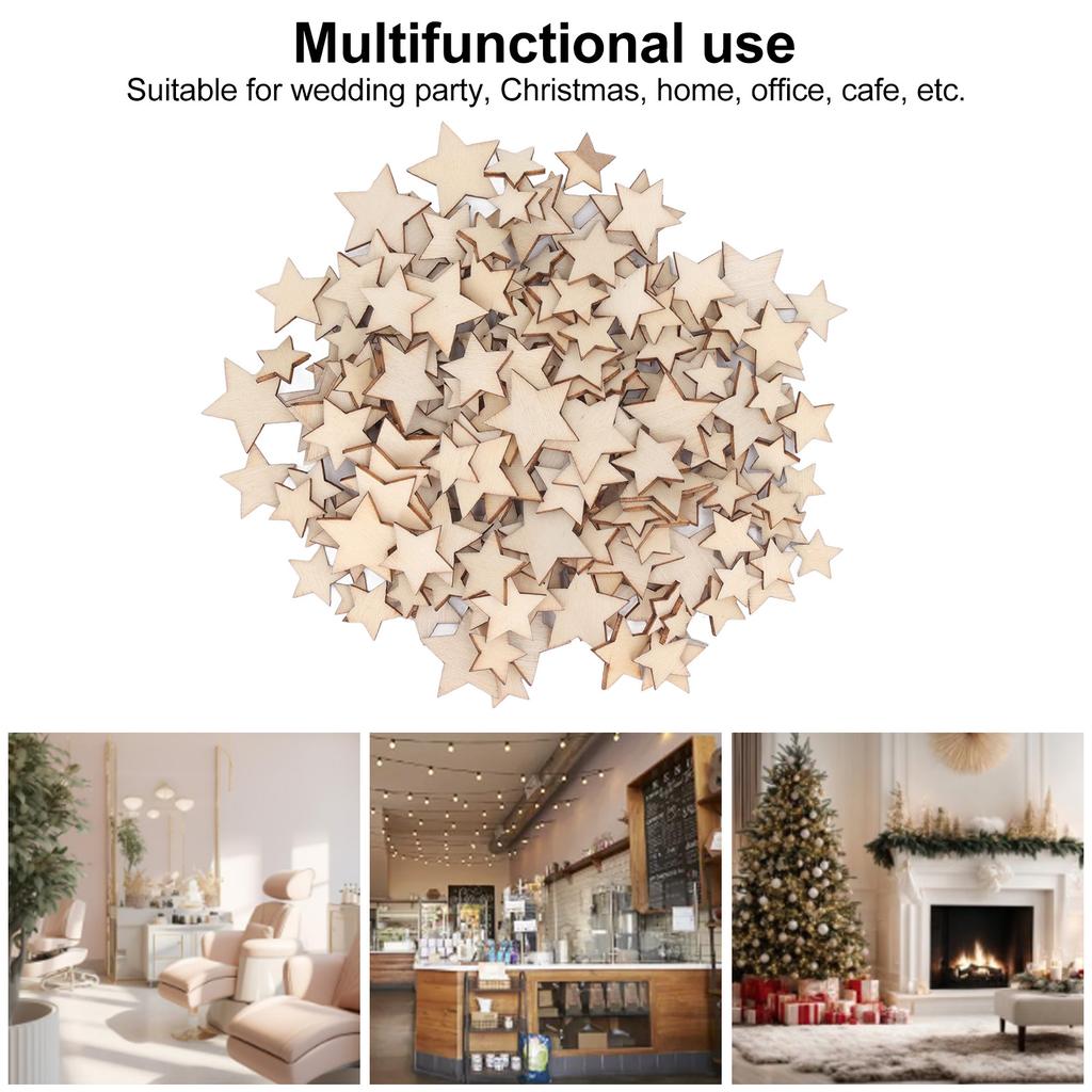 200pcs Unfinished Wood Star Cutouts 10/12/15/20mm DIY Crafts Blank Wooden Pieces Stars Ornaments for Wedding Party