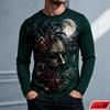 Long Sleeve T Shirt Men Vintage Mask Dark Rose 3d Print Feather Moonlight Graphic Tee Festival Party Streetwear Casual Goth Tops