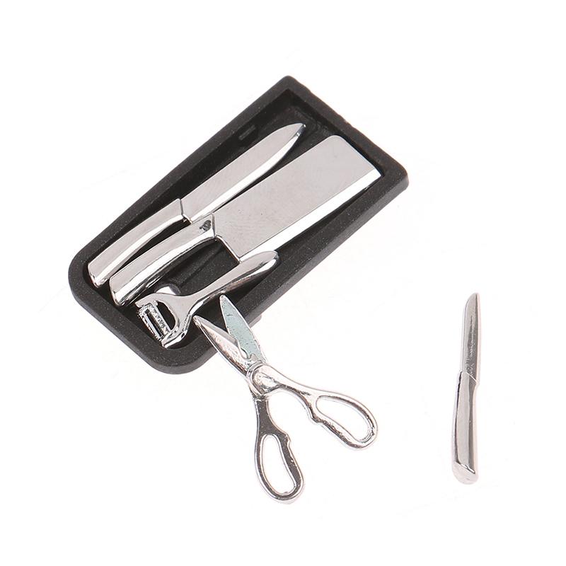 1:12 Dollhouse Kitchen Knife Set Mini Knife Scissor Peeler W/Holder Kitchen Toy