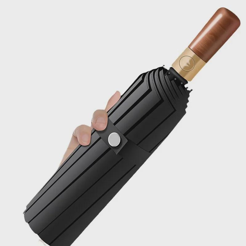 Umbrelă automată bărbătească 72-Bone: Fibre din lemn masiv, protecție UV, logo personalizat