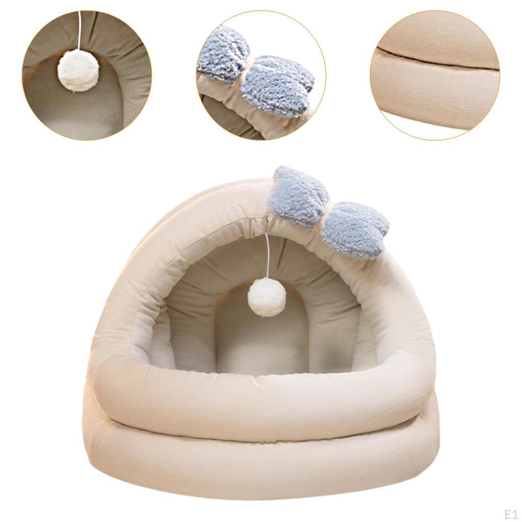 Cat Bed for Winter, Enclosed Nest with Play Ball and Butterfly, Non-Slip Design Small Medium