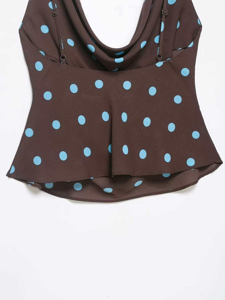 Retro Blue Polka Dot Spaghetti Strap Tank Top for Women - Summer 2026 Collection
