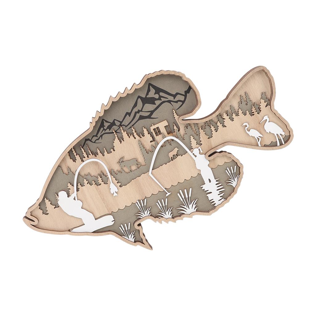 Hohle Holzfischfigur Mehrschichtige Buchsbaum-Dekorations-Hohlholzfisch-Streifen für Zuhause, Büro, Kantine, Barsch