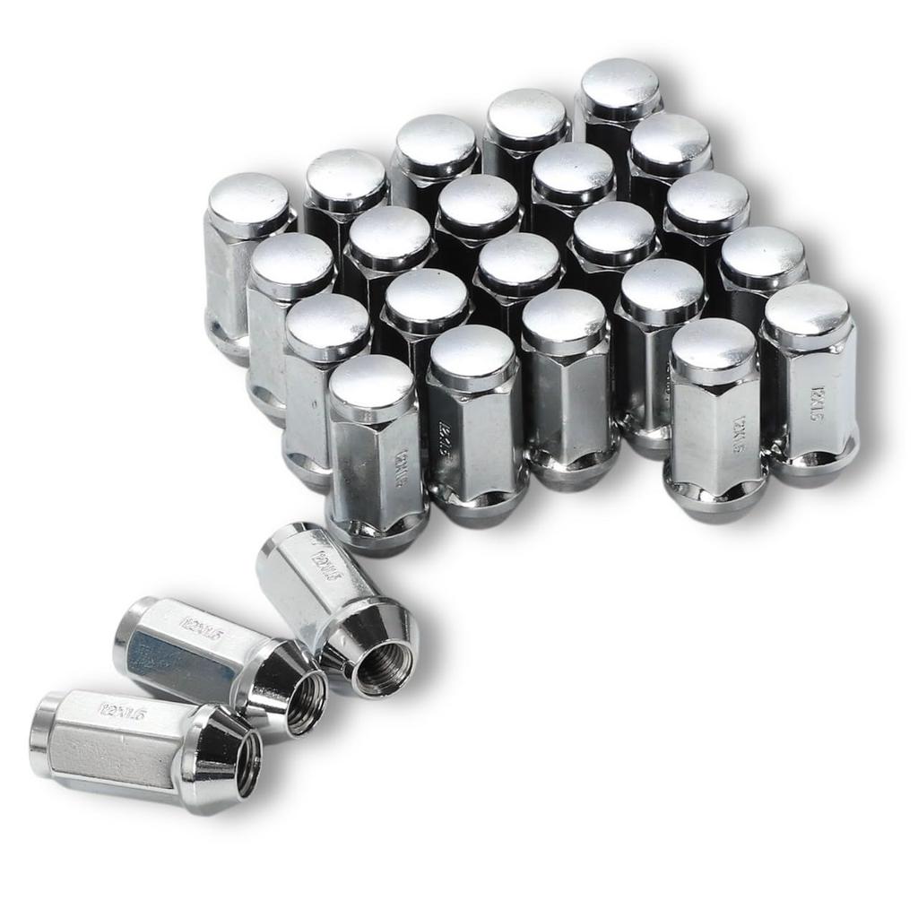 Kanoan M12 X Long Steel Wheel 24pcs 1pc for Land Chrome High Universal Aftermarket Parts P1.5 Nuts, 19HEX, 45mm, 60°, + (25pcs Total) Toyota,