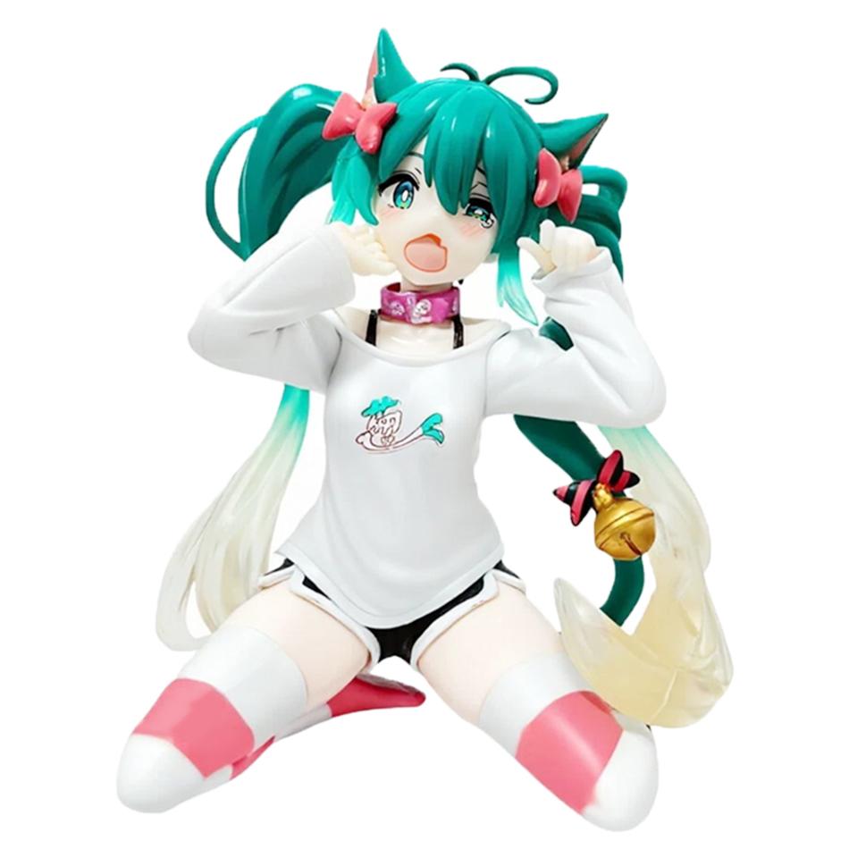 Anime Beautiful Girl Hatsune Sitting Posture Handmade Cat Hatsune Cute Miku Four Leaf Clover PVC Model Anime Birthday Gift