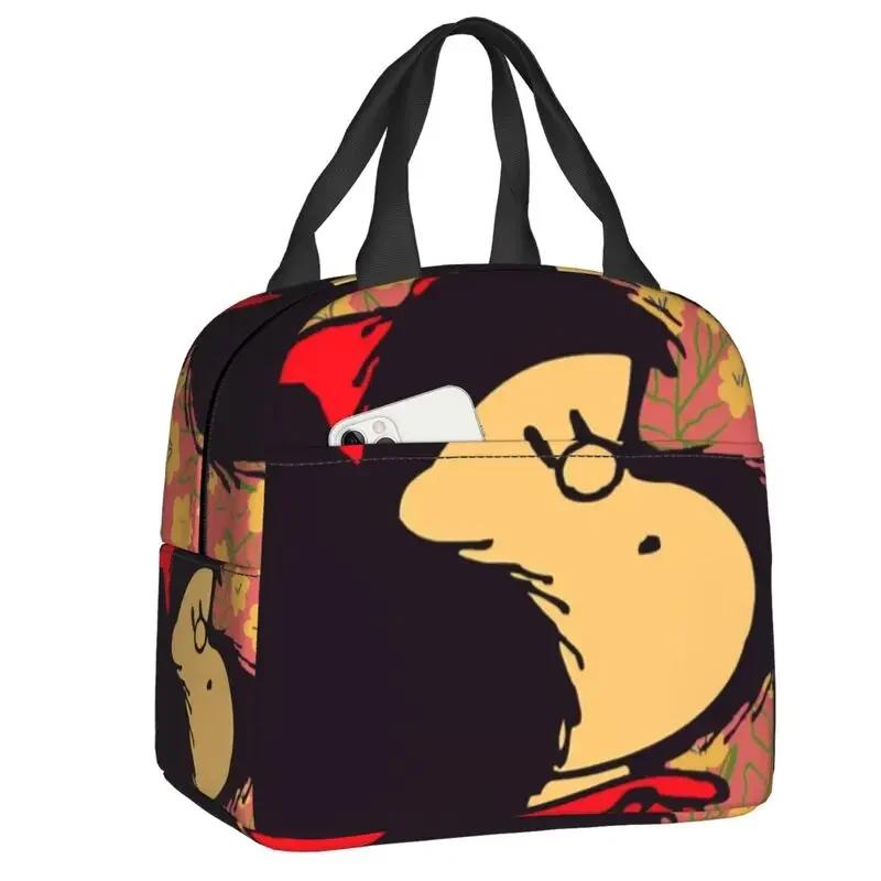 Szczęśliwa Jazda na Rowerze Mafalda Lunchbox dla Kobiet Kreskówkowy Termiczny Izolowany Torba na Lunch Dzieci Szkoła Dzieci Piknik Torby Tote