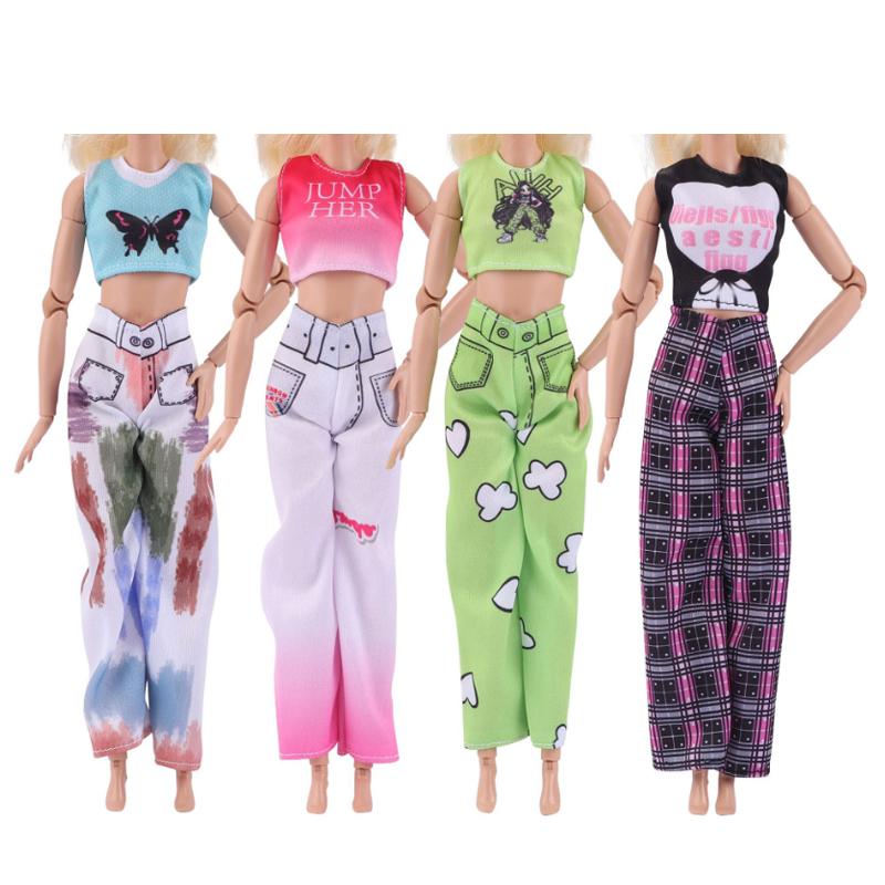 4 Stück/Packung Handgemachte Modekleidung für 11,5 Zoll/30 cm Puppen Y2k Lässiges Oberteil und Hose Puppenzubehör Spielzeug für Mädchen Anziehspiel