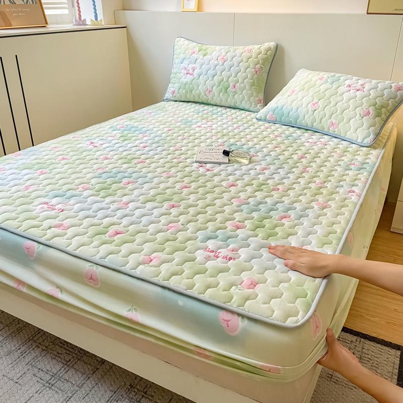 Quilted Mattress Cover Simple Print Bed Cover Thickened Fitted Sheet Home Elastic Bed Linen fundas de colchón (No Pillowcase)