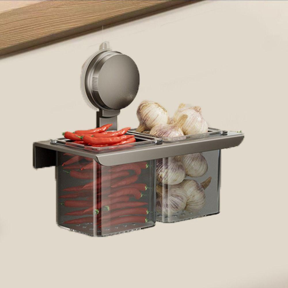 Large Capacity Suction Cup Ginger Storage Box Carbon Steel Ginger Garlic Storage Baskets  Kitchen