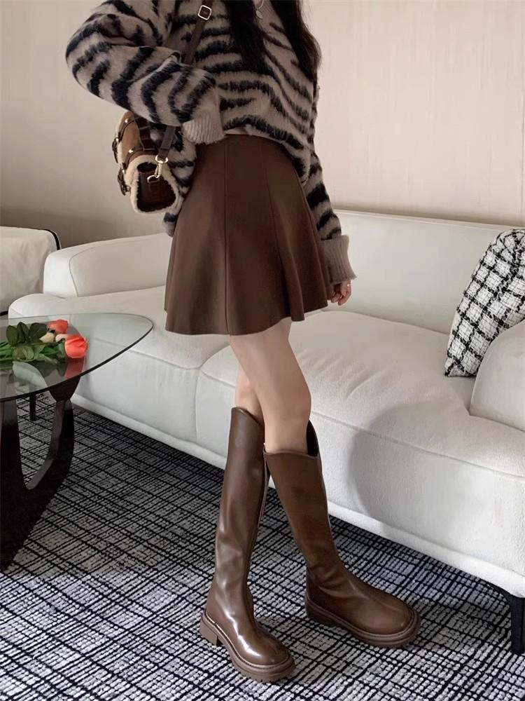 2025 Women's Woolen High Waist Midi Bodycon Skirt - Black, Plus Size, A-Line, Autumn/Winter Korean Style