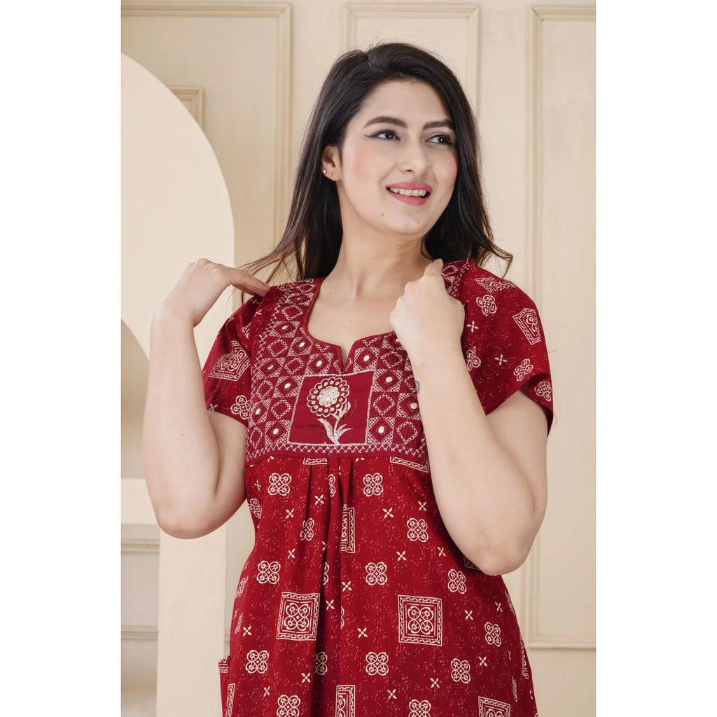 Beautiful Cotton Printed Maxi Gown Indian Women Sleepwear Nightwear Ethnic Gown