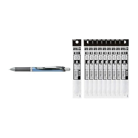 Pentel EnerGel Gel Ink Rollerball Pen BLN75-A, 0.5mm Black, 10 Pens & EnerGel 0.5mm Refill, XLRN5-A Black, 10 Refills
