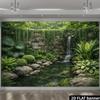 2D Serene Jungle Pond Waterfall with Mossy Rocks Backdrop Photo Background