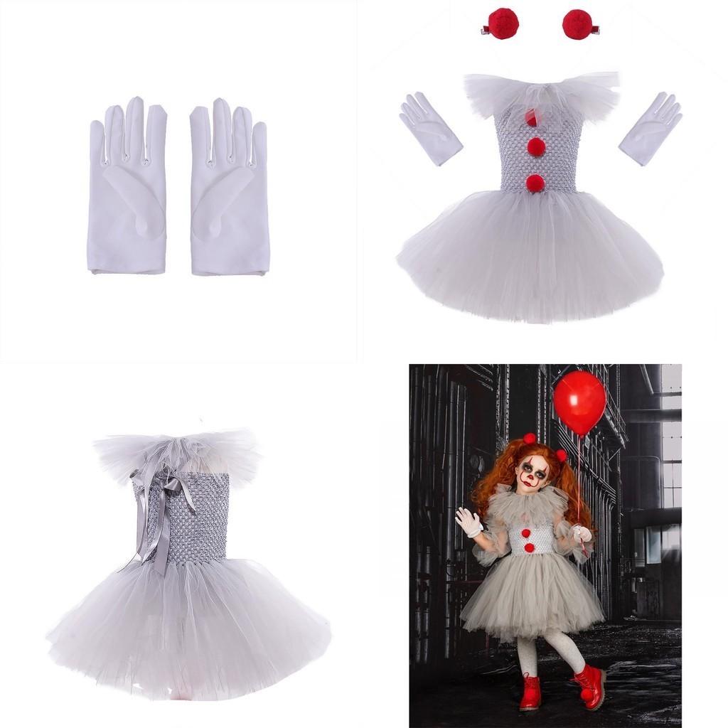 Weiches und flauschiges Clown-Mädchen-Kleid-Set für Maskenpartys