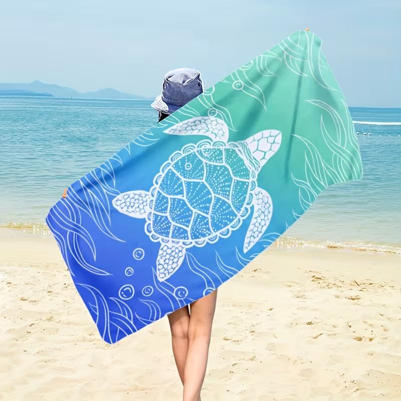 Minimalistisches Marine-Meeresschildkröten-Linienkunst-Strandtuch Ozeanwellen-Handtuch Nautisches Thema Strand Schwimmbad Küstenheimgebrauch