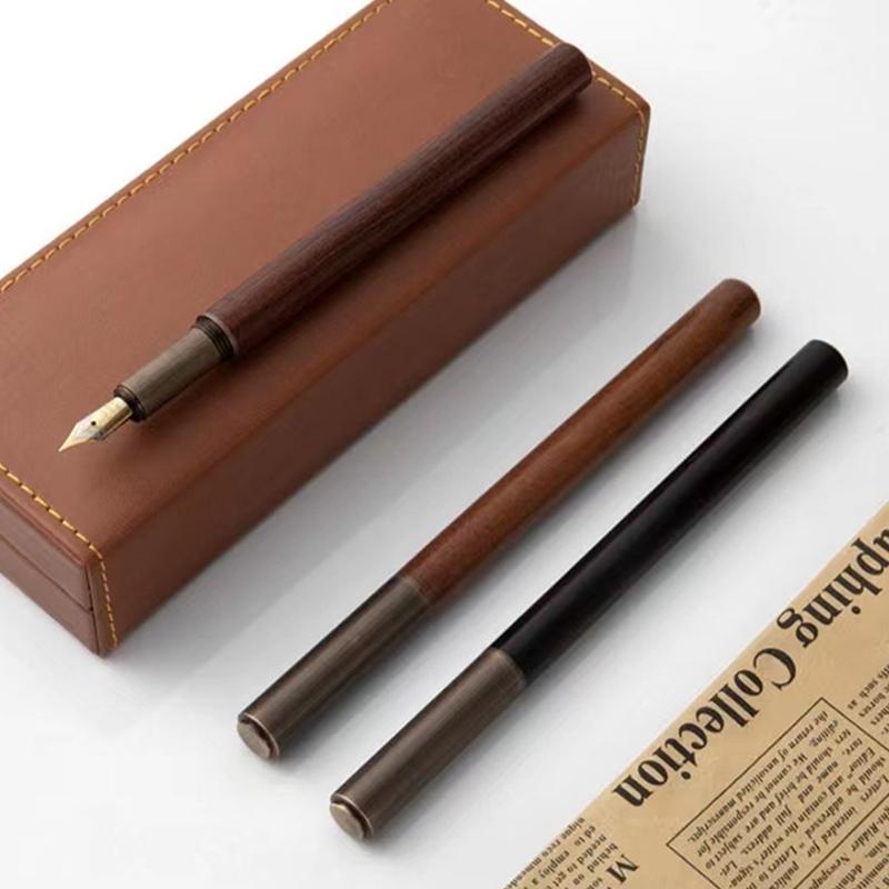 Luxury Retro Wood Bronze Fountain Pen Office Business Writing Art Calligraphy Ink Pens 0.5Mm School Student Stationery Gifts
