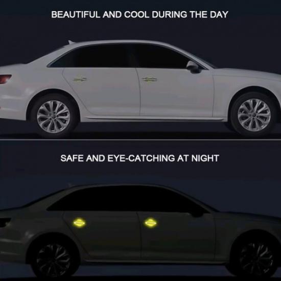 8pcs Car Door Handle Bowl Protective Reflective Sticker Warning Strips Decals