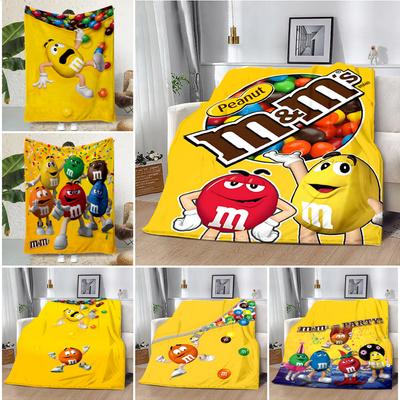 Coperta con Stampa Logo M-M&M's al Cioccolato Cartone Animato Coperte da Picnic Coperta Calda Morbida Confortevole Casa Viaggio Regalo di Compleanno