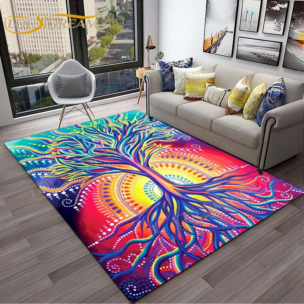 3D-Teppich mit Baum des Lebens, geheimnisvoller Tarotkarten-Teppich für Schlafzimmer, Wohnzimmer, Schlangenteppiche, Boho-Mondphase und Sterne, Schmetterlingsteppich