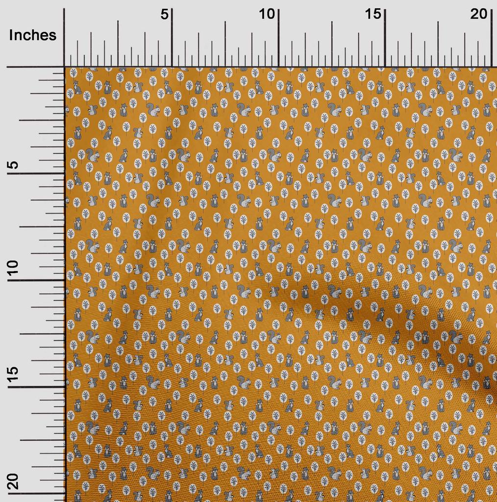 oneOone Cotton Cambric Dark Mustard Fabric Animal  Quilting Supplies Print Sewing Fabric By The Yard 42 Inch