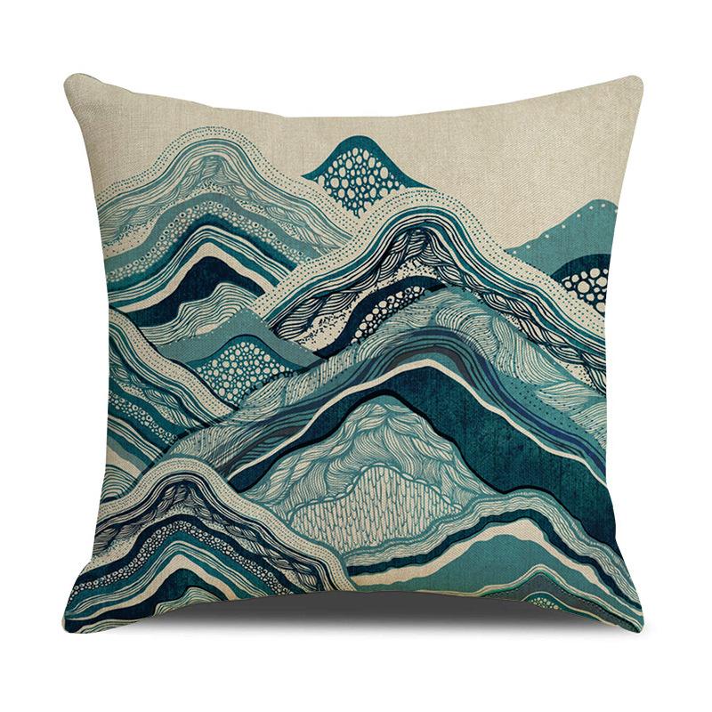 Home Ocean Wave Digital Printed Throw Pillow Linen Cushion Waist Pillow Case