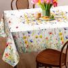 Rectangular Spring Watercolor Floral Tablecloth Machine Polyester Table Cover with Vibrant Flowers,Fits Standard Dining