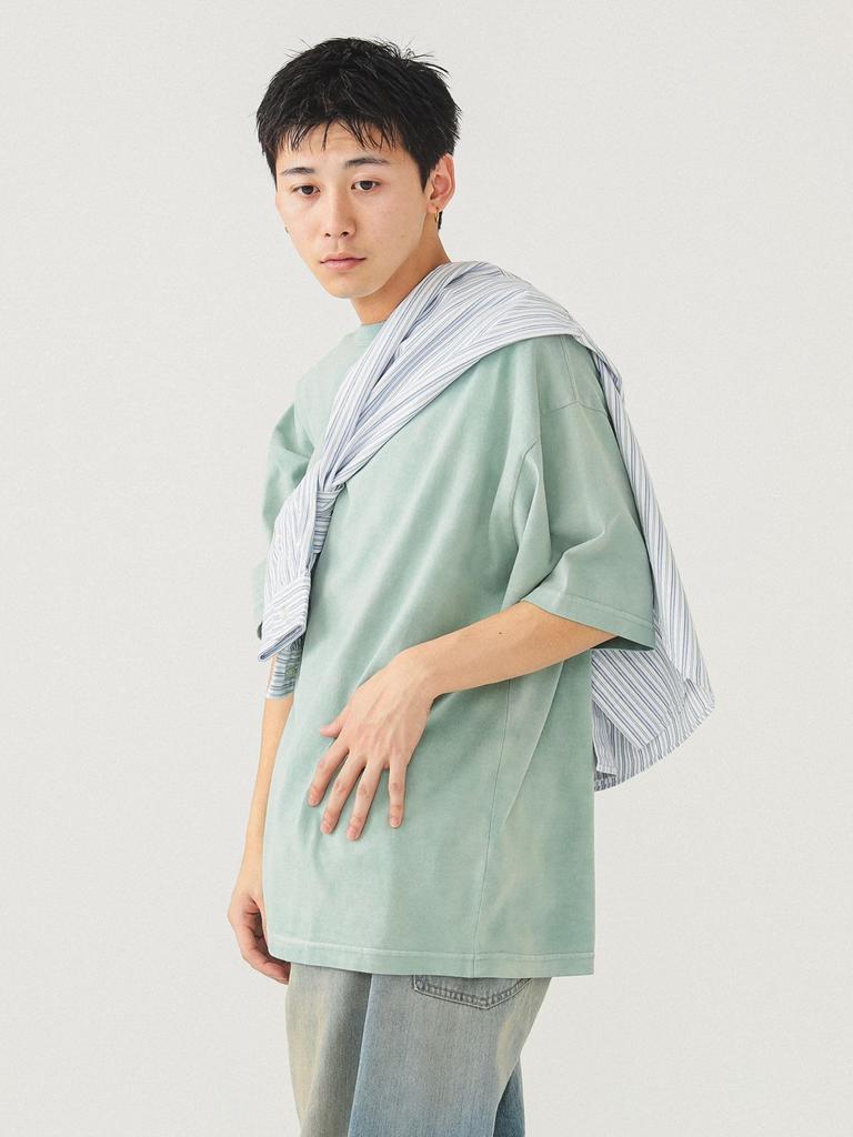 Beams Men's S/S TEE Loose Fade Crew Neck T-Shirt, MINT.GRN, Size L, 11041338146