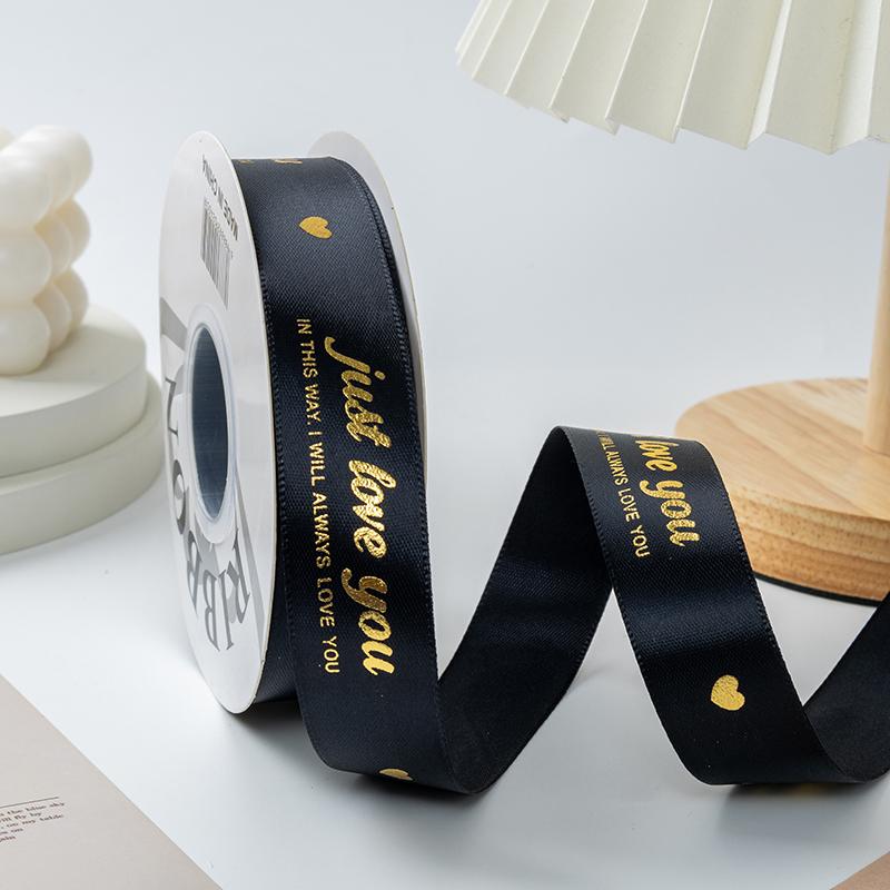 Heart Pattern Gold-embossed Polyester Cake Ribbon Valentine's Day Floral Bouquet Flower Packaging Ribbon Valentine's Day