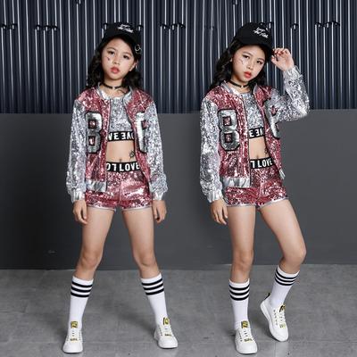 Kinder Mädchen Pailletten Hip Hop Kostüm Jazz Street Dance Kleidung 3-teiliges Set